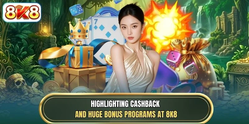Highlighting cashback and huge bonus programs at 8K8